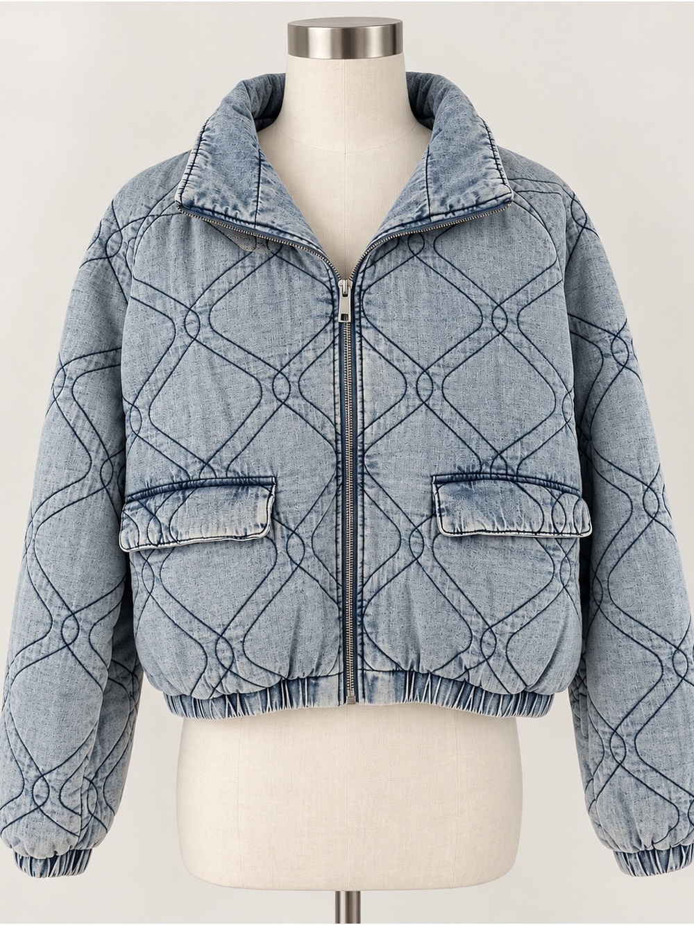 Marc by Marc Jacobs Light Wash Quilted Denim Bomber Jacket